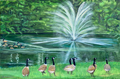 Geese with Indigo Fountain