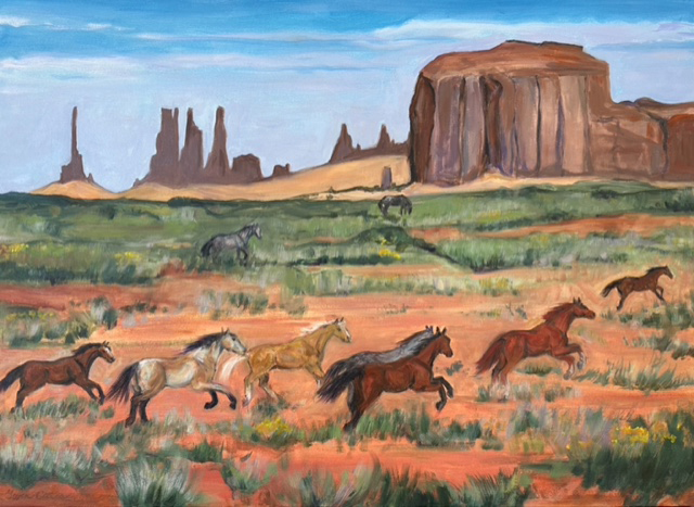 “Wild Mustangs Running, Monument Valley”