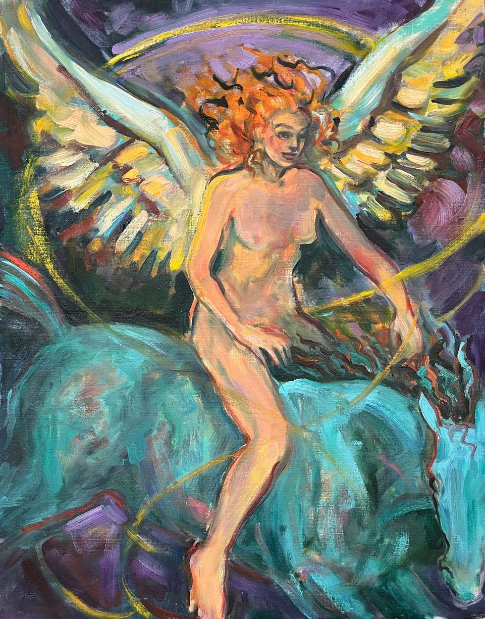 Winged Spirit on Blue Horses