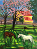 Horses with Plum Tree and Yellow Cabin
